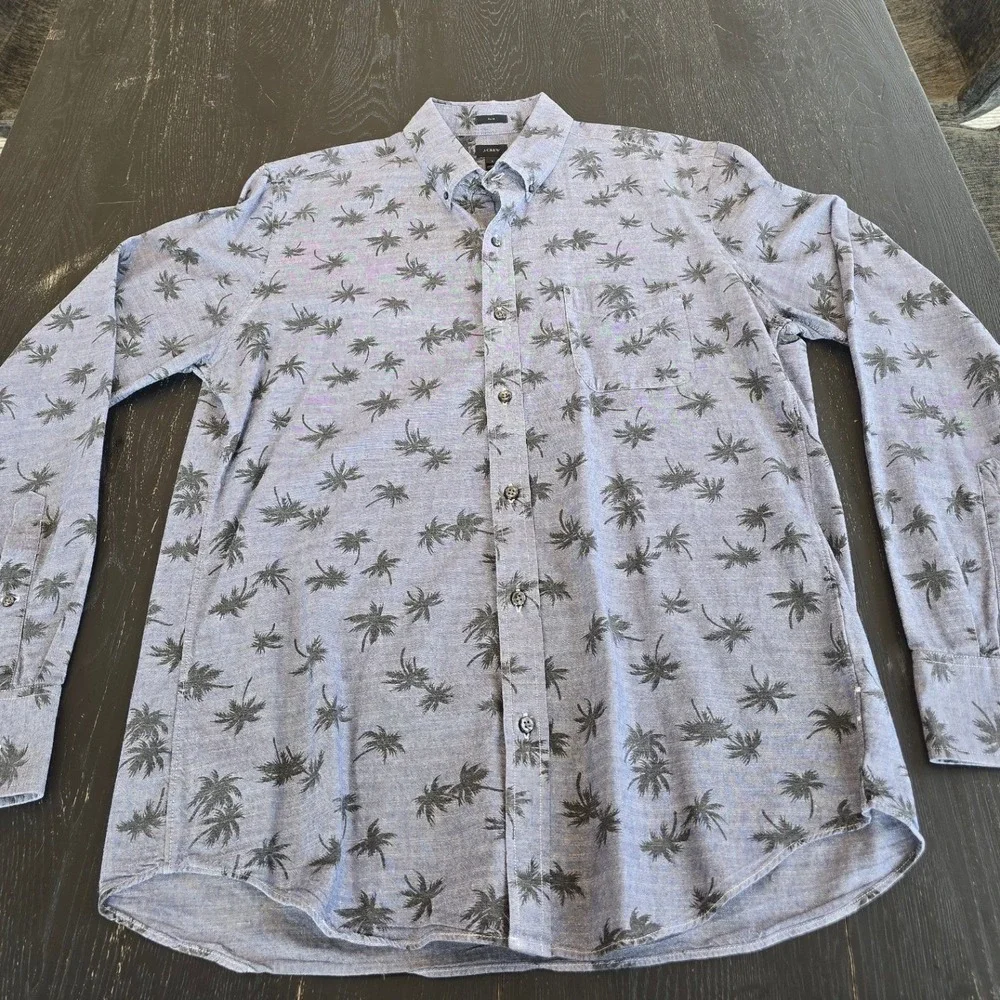 J. Crew Mens Button Down Long Sleeve‎ Casual Shirt Slim Large Palm Tree Print